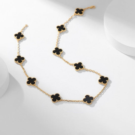 [⭐Hevara Jewelry]CLOVER 10 MOTIFS ONYX NECKLACE