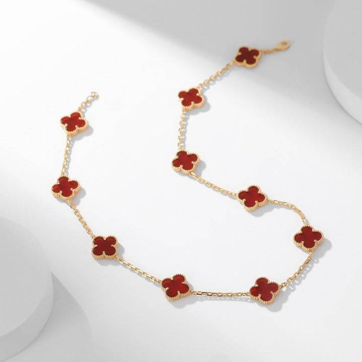 [⭐Hevara Jewelry]CLOVER 10 MOTIFS CARNELIAN NECKLACE