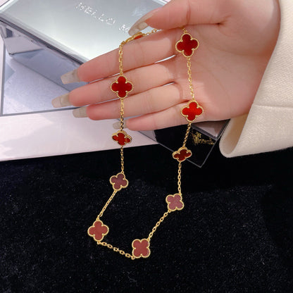 [⭐Hevara Jewelry]CLOVER 10 MOTIFS CARNELIAN NECKLACE