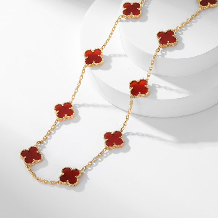 [⭐Hevara Jewelry]CLOVER 10 MOTIFS CARNELIAN NECKLACE