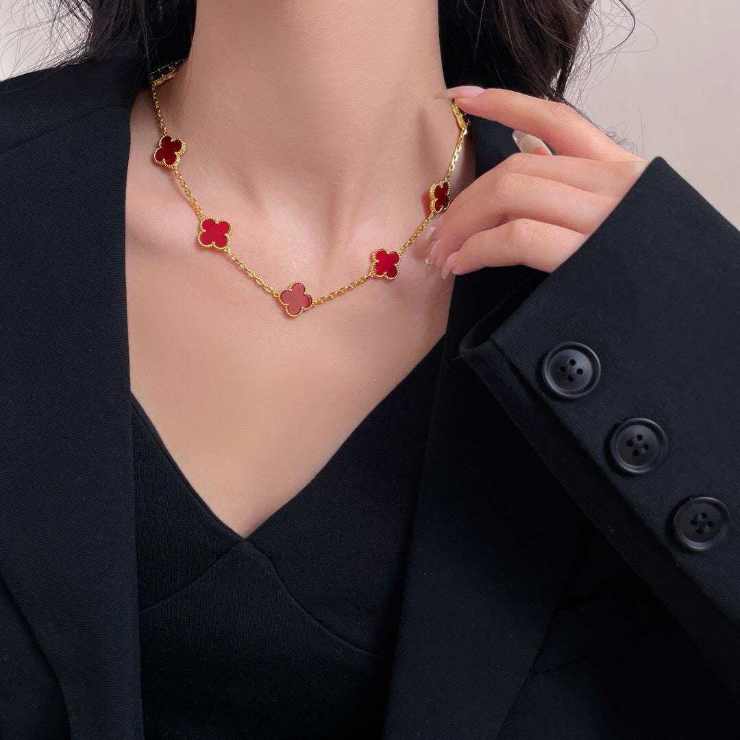 [⭐Hevara Jewelry]CLOVER 10 MOTIFS CARNELIAN NECKLACE