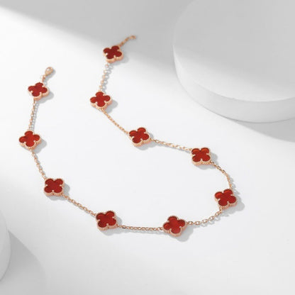 [⭐Hevara Jewelry]CLOVER 10 MOTIFS CARNELIAN NECKLACE