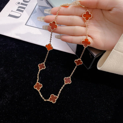 [⭐Hevara Jewelry]CLOVER 10 MOTIFS CARNELIAN NECKLACE