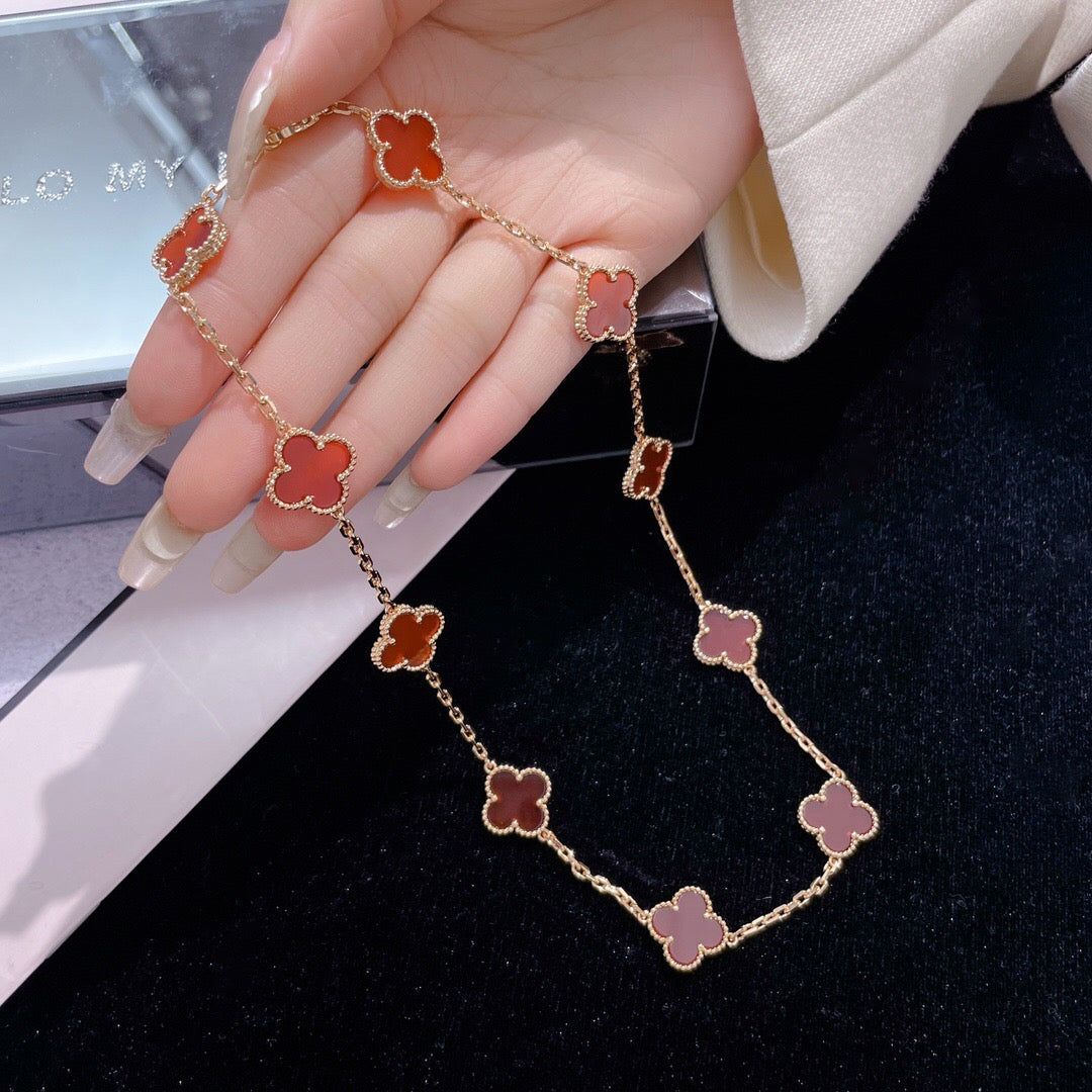 [⭐Hevara Jewelry]CLOVER 10 MOTIFS CARNELIAN NECKLACE