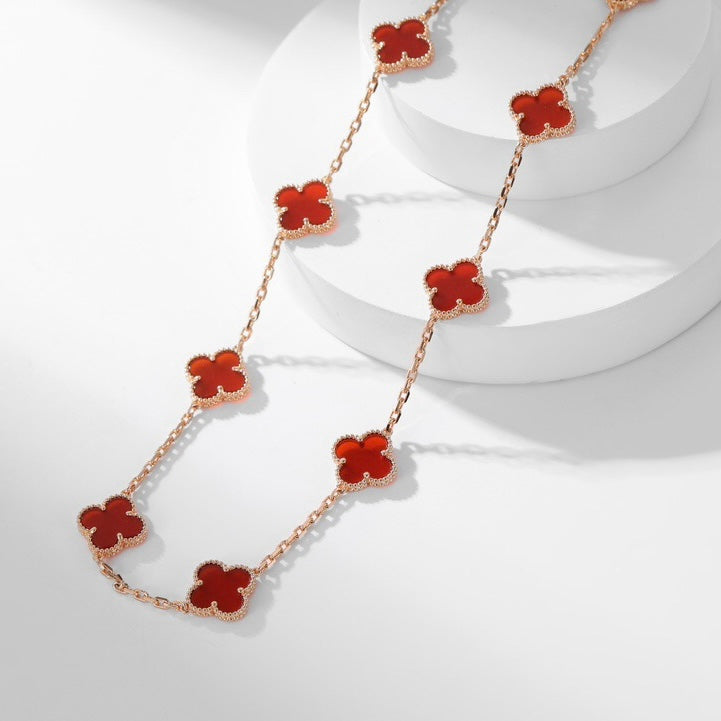 [⭐Hevara Jewelry]CLOVER 10 MOTIFS CARNELIAN NECKLACE