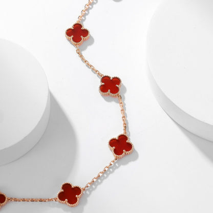 [⭐Hevara Jewelry]CLOVER 10 MOTIFS CARNELIAN NECKLACE