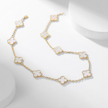 [⭐Hevara Jewelry]CLOVER 10 MOTIFS WHITE MOTHER OF PEARL NECKLACE