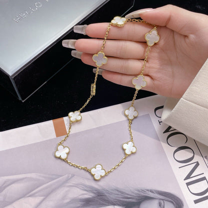 [⭐Hevara Jewelry]CLOVER 10 MOTIFS WHITE MOTHER OF PEARL NECKLACE