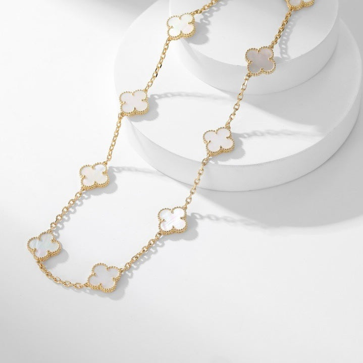 [⭐Hevara Jewelry]CLOVER 10 MOTIFS WHITE MOTHER OF PEARL NECKLACE
