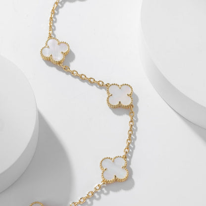 [⭐Hevara Jewelry]CLOVER 10 MOTIFS WHITE MOTHER OF PEARL NECKLACE