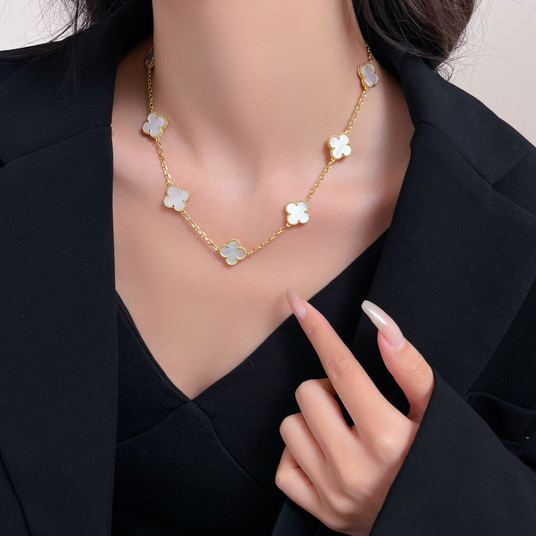 [⭐Hevara Jewelry]CLOVER 10 MOTIFS WHITE MOTHER OF PEARL NECKLACE