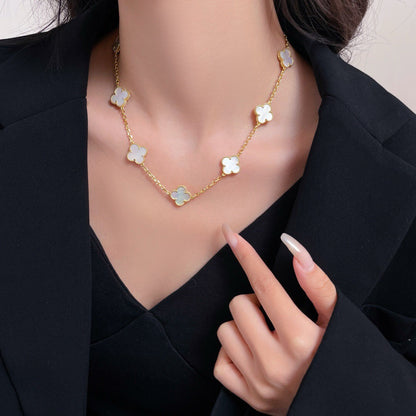 [⭐Hevara Jewelry]CLOVER 10 MOTIFS WHITE MOTHER OF PEARL NECKLACE