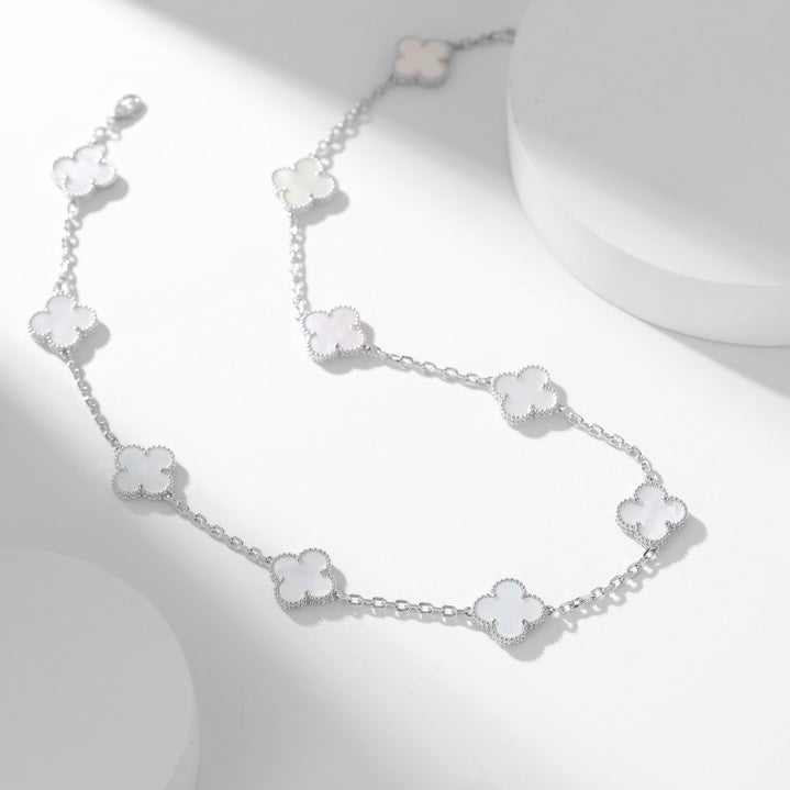 [⭐Hevara Jewelry]CLOVER 10 MOTIFS WHITE MOTHER OF PEARL NECKLACE