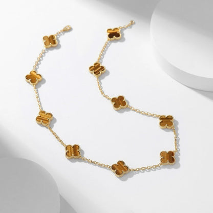 [⭐Hevara Jewelry]CLOVER 10 MOTIFS TIGER EYE NECKLACE