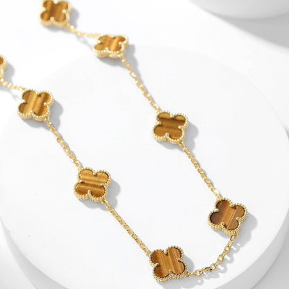 [⭐Hevara Jewelry]CLOVER 10 MOTIFS TIGER EYE NECKLACE