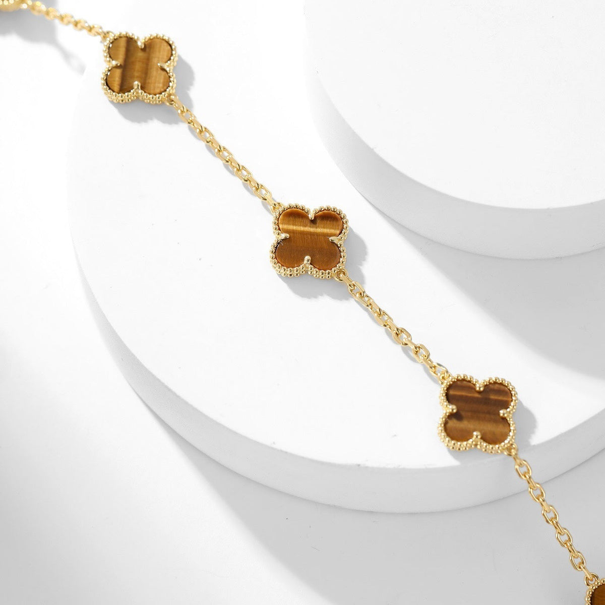 [⭐Hevara Jewelry]CLOVER 10 MOTIFS TIGER EYE NECKLACE