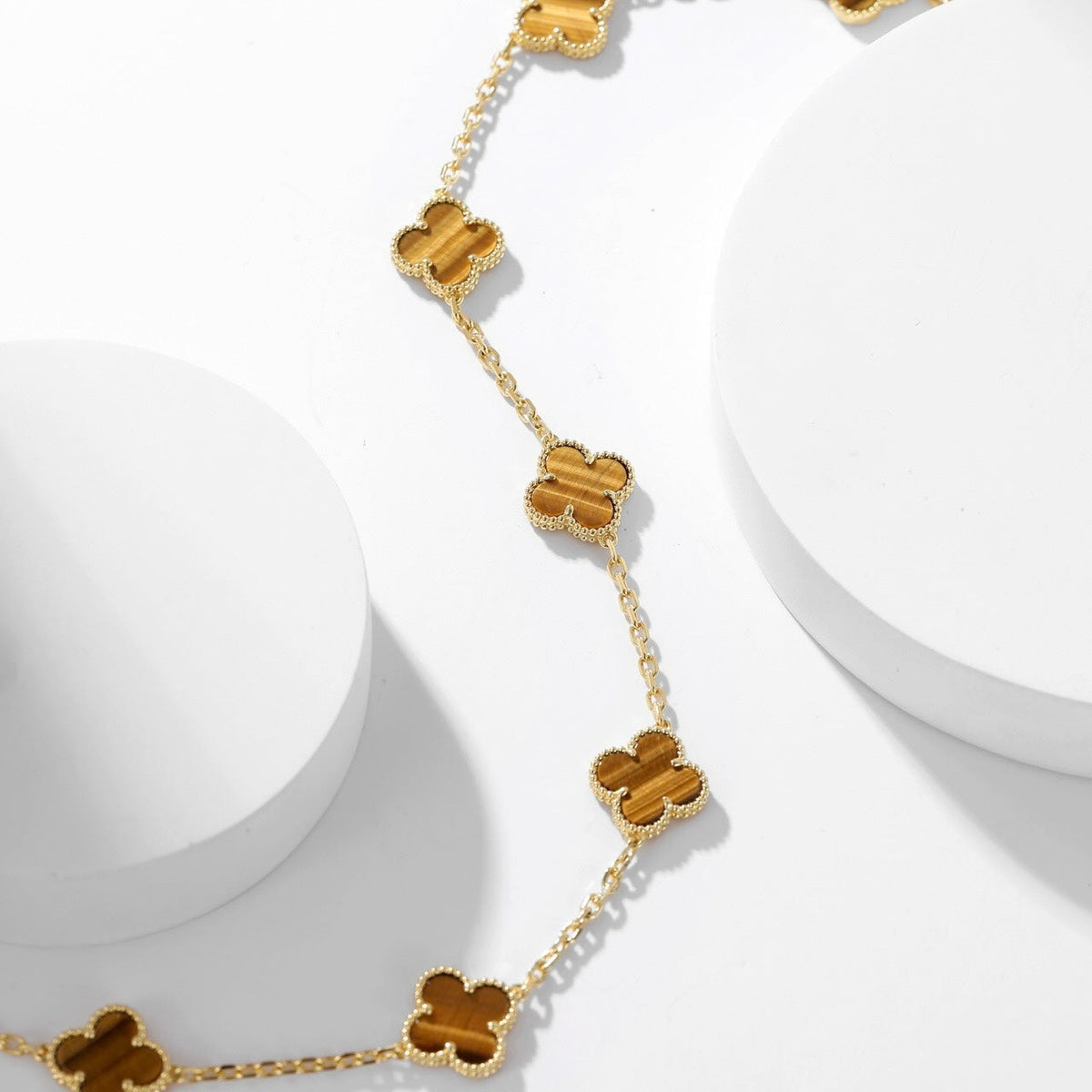 [⭐Hevara Jewelry]CLOVER 10 MOTIFS TIGER EYE NECKLACE