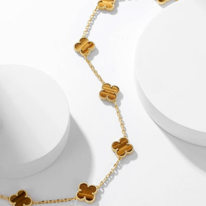 [⭐Hevara Jewelry]CLOVER 10 MOTIFS TIGER EYE NECKLACE