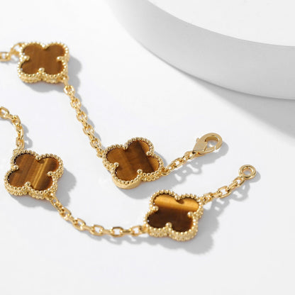 [⭐Hevara Jewelry]CLOVER 10 MOTIFS TIGER EYE NECKLACE