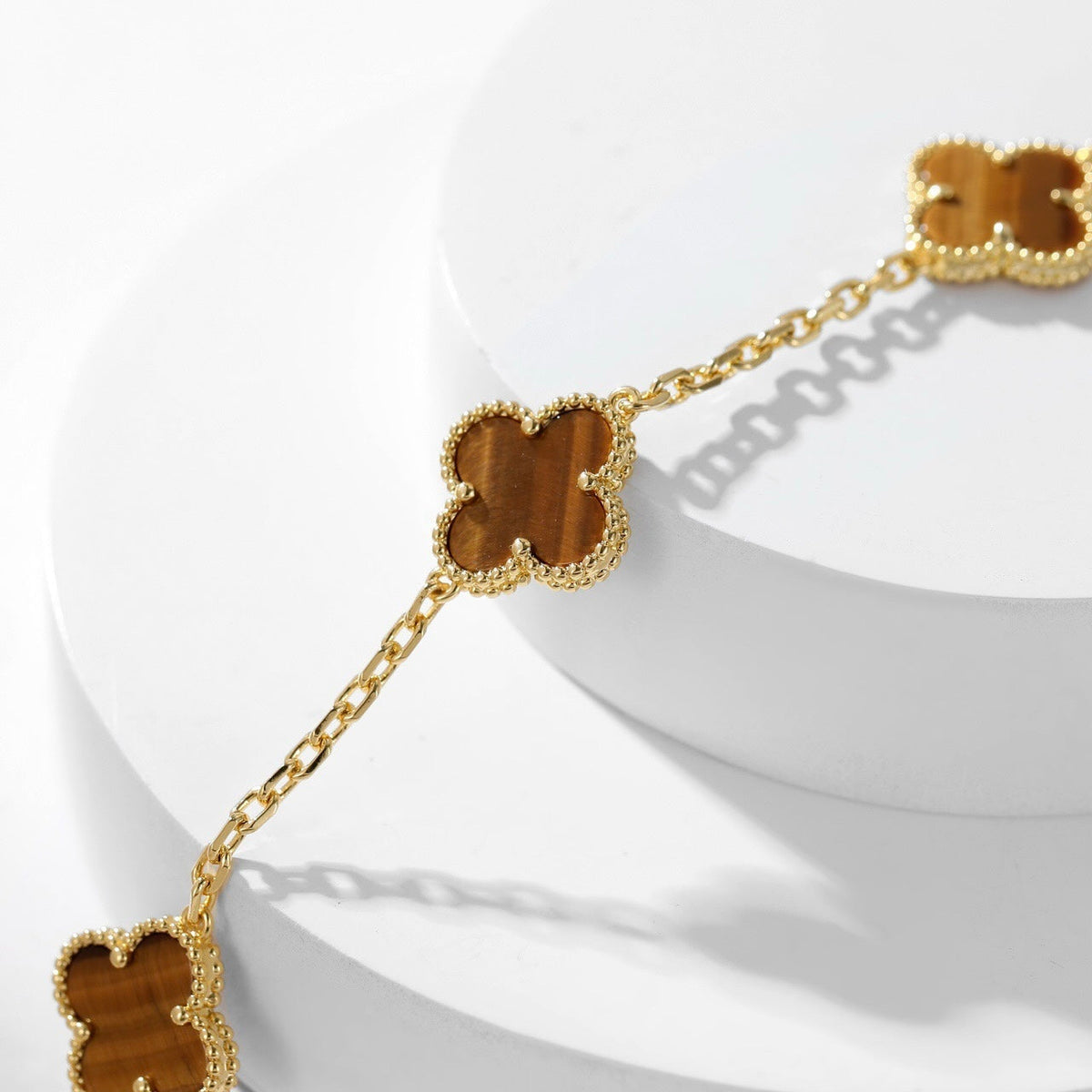 [⭐Hevara Jewelry]CLOVER 10 MOTIFS TIGER EYE NECKLACE