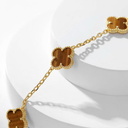 [⭐Hevara Jewelry]CLOVER 10 MOTIFS TIGER EYE NECKLACE