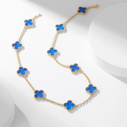 [⭐Hevara Jewelry]CLOVER 10 MOTIFS BLUE AGATE NECKLACE