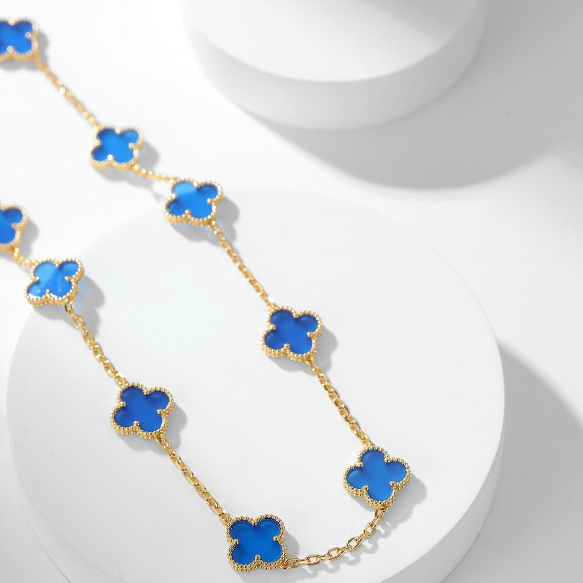 [⭐Hevara Jewelry]CLOVER 10 MOTIFS BLUE AGATE NECKLACE
