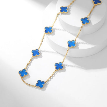 [⭐Hevara Jewelry]CLOVER 10 MOTIFS BLUE AGATE NECKLACE