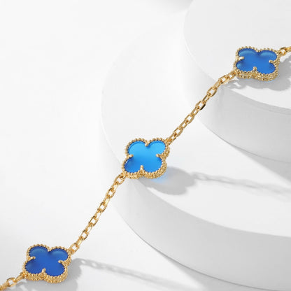 [⭐Hevara Jewelry]CLOVER 10 MOTIFS BLUE AGATE NECKLACE