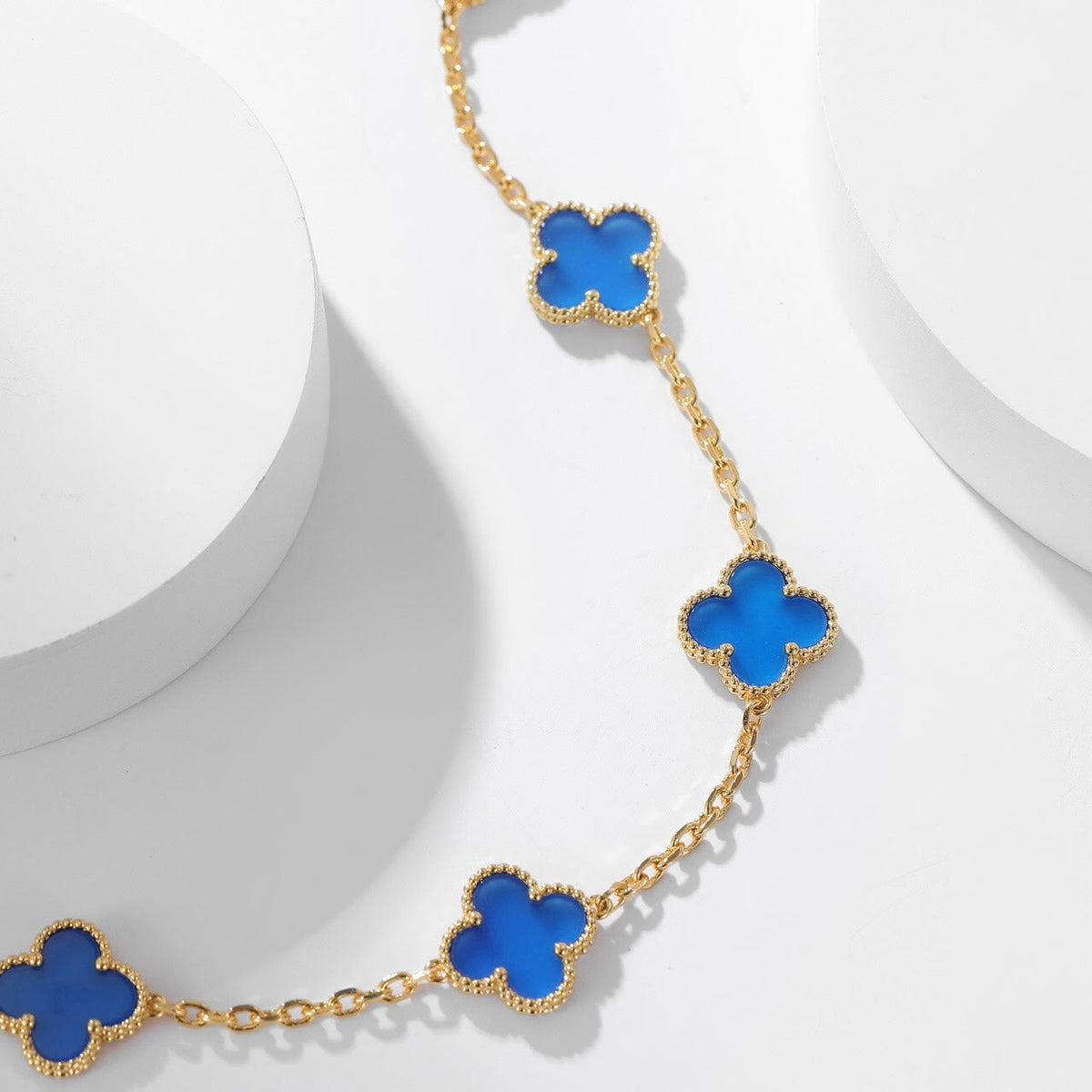 [⭐Hevara Jewelry]CLOVER 10 MOTIFS BLUE AGATE NECKLACE