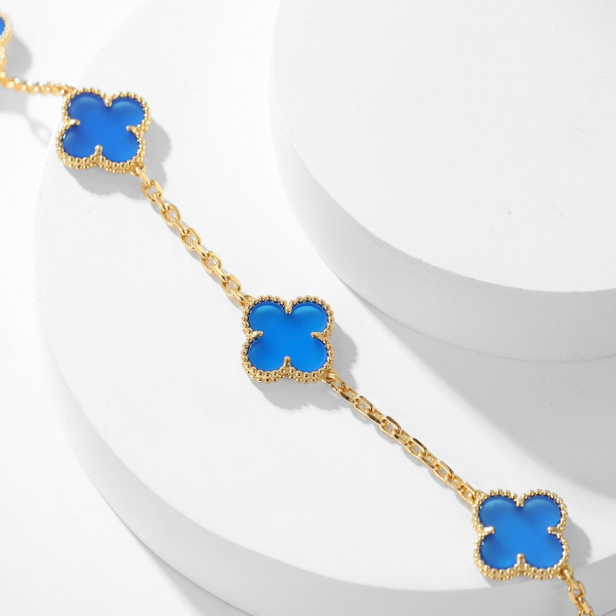 [⭐Hevara Jewelry]CLOVER 10 MOTIFS BLUE AGATE NECKLACE