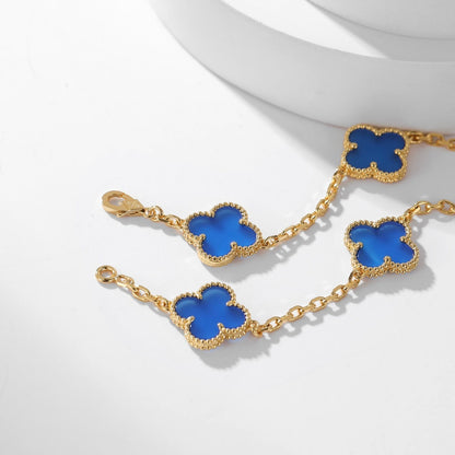 [⭐Hevara Jewelry]CLOVER 10 MOTIFS BLUE AGATE NECKLACE