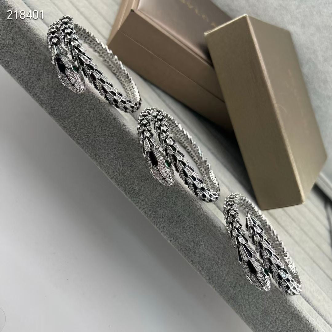 [⭐Hevara Jewelry]NEW OBSIDIAN & DIAMOND SERPENT BRACELET