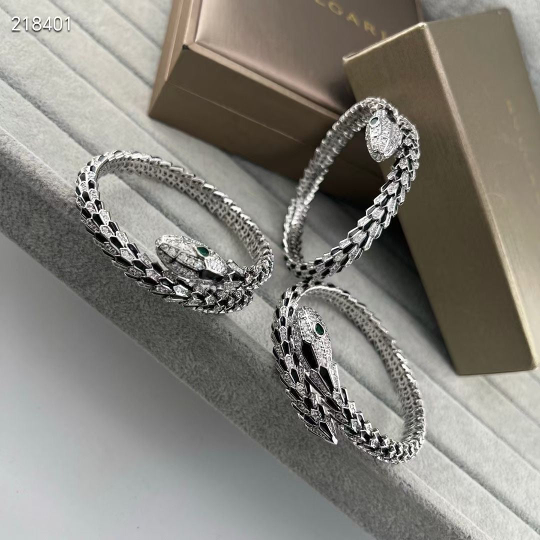[⭐Hevara Jewelry]NEW OBSIDIAN & DIAMOND SERPENT BRACELET