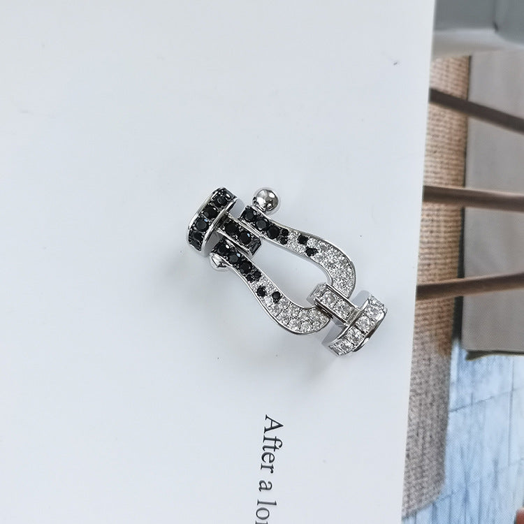 [⭐Hevara Jewelry]FORCE LARGE HORSESHOE BLACK WHITE DIAMOND BRACELET ROSE GOLD