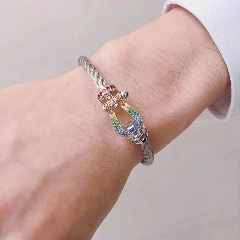 [⭐Hevara Jewelry]FORCE LARGE HORSESHOE  COLORED DIAMOND BRACELET ROSE GOLD