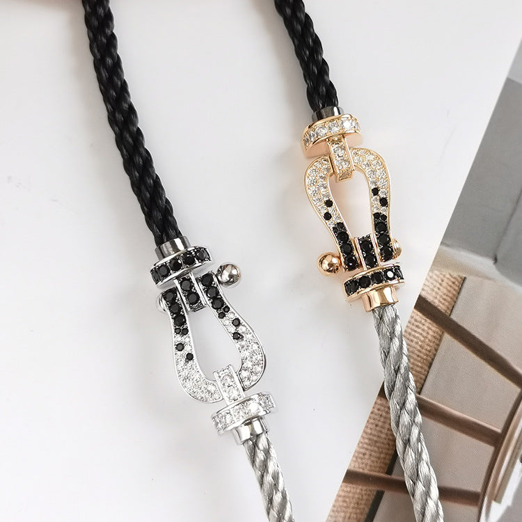 [⭐Hevara Jewelry]FORCE LARGE HORSESHOE BLACK WHITE DIAMOND BRACELET ROSE GOLD