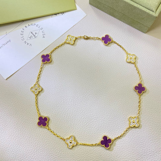 [⭐Hevara Jewelry Jewelry]CLOVER 10 MOTIFS  PURPLE VIOLET DIAMOND NECKLACE