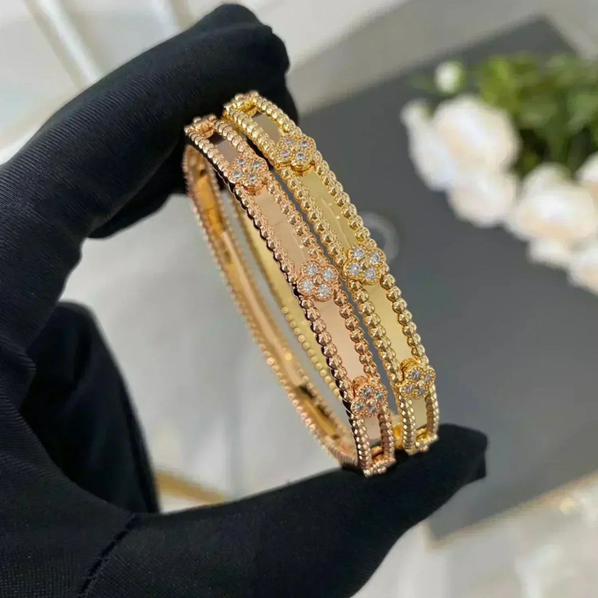 [⭐Hevara Jewelry]CLOVER BRACELET 4MM DIAMONDS