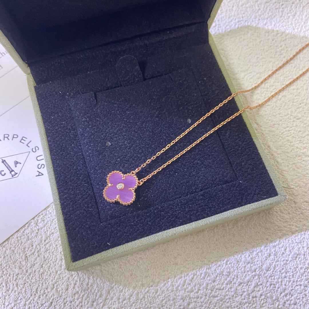 [⭐Hevara Jewelry Jewelry]CLOVER 15MM DIAMOND  PURPLE VIOLET NECKLACE