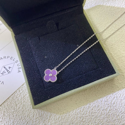 [⭐Hevara Jewelry Jewelry]CLOVER 15MM DIAMOND  PURPLE VIOLET NECKLACE