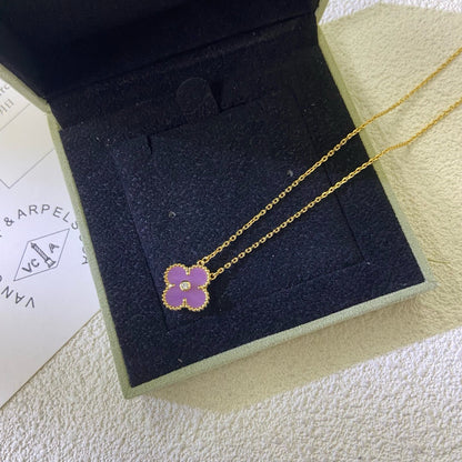 [⭐Hevara Jewelry Jewelry]CLOVER 15MM DIAMOND  PURPLE VIOLET NECKLACE
