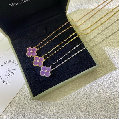 [⭐Hevara Jewelry Jewelry]CLOVER 15MM DIAMOND  PURPLE VIOLET NECKLACE