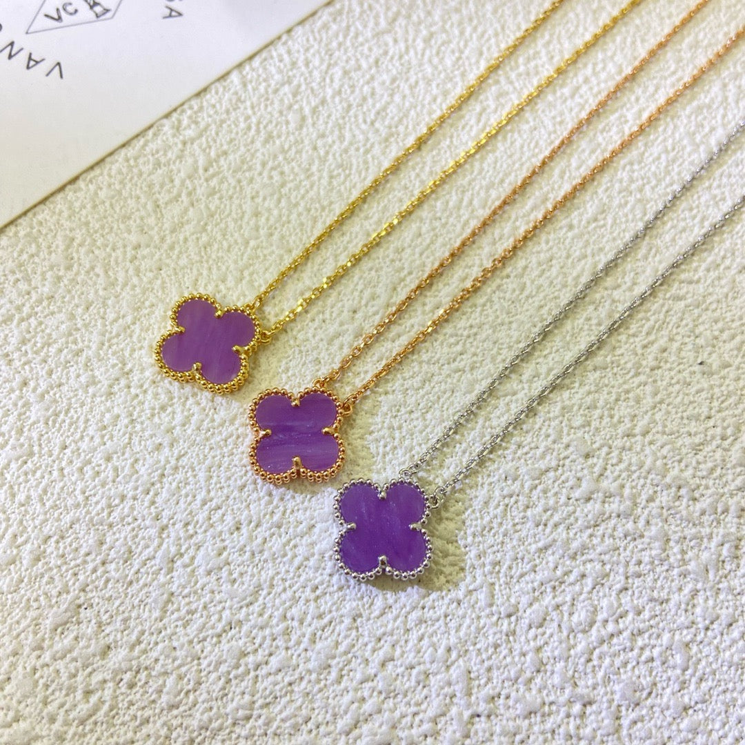 [⭐Hevara Jewelry Jewelry]CLOVER 15MM  PURPLE VIOLET NECKLACE