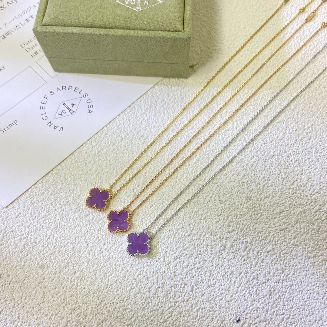 [⭐Hevara Jewelry Jewelry]CLOVER 15MM  PURPLE VIOLET NECKLACE