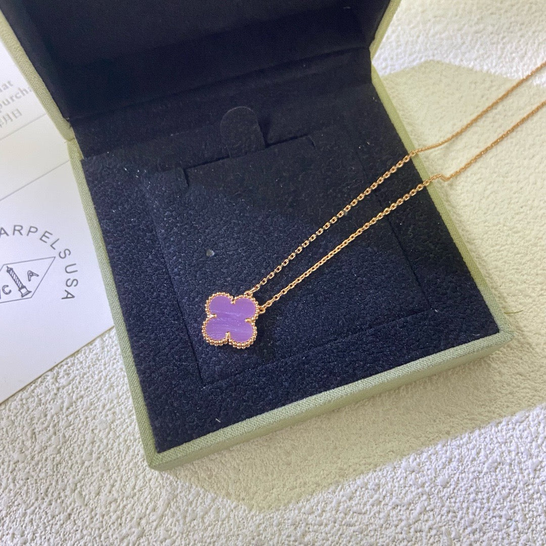 [⭐Hevara Jewelry Jewelry]CLOVER 15MM  PURPLE VIOLET NECKLACE