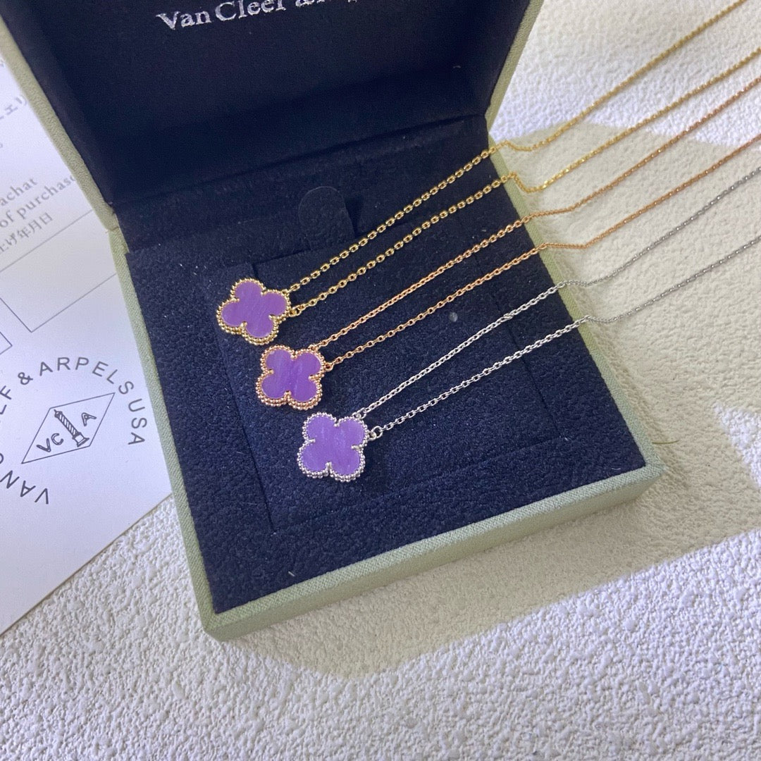 [⭐Hevara Jewelry Jewelry]CLOVER 15MM  PURPLE VIOLET NECKLACE
