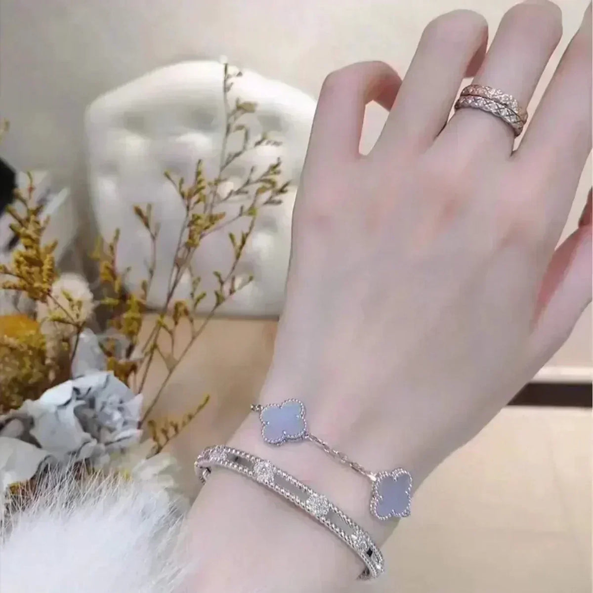[⭐Hevara Jewelry] CLOVER 5 MOTIF PURPLE CHALCEDONY BRACELET COLLECTION