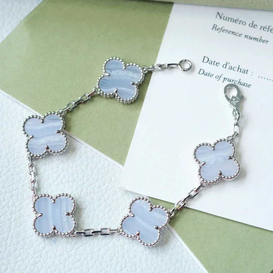 [⭐Hevara Jewelry] CLOVER 5 MOTIF PURPLE CHALCEDONY BRACELET COLLECTION