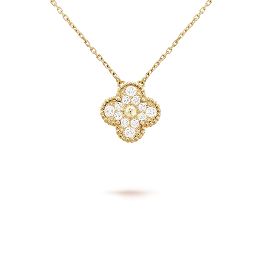 [⭐Hevara Jewelry]CLOVER 15MM DIAMOND SINGLE FLOWER NECKLACE